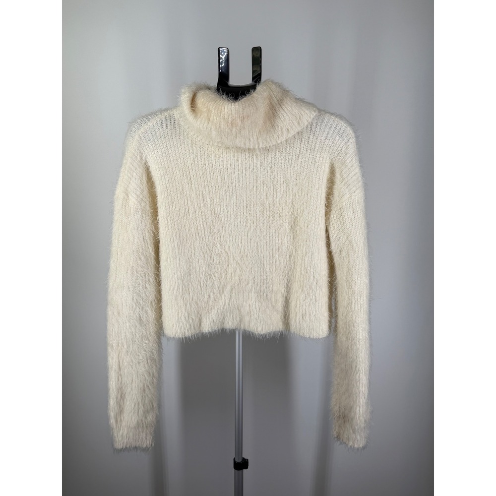 Jack by BB Dakota Womens Cream Eyelash Knit Cropped Turtleneck Sweater Size M